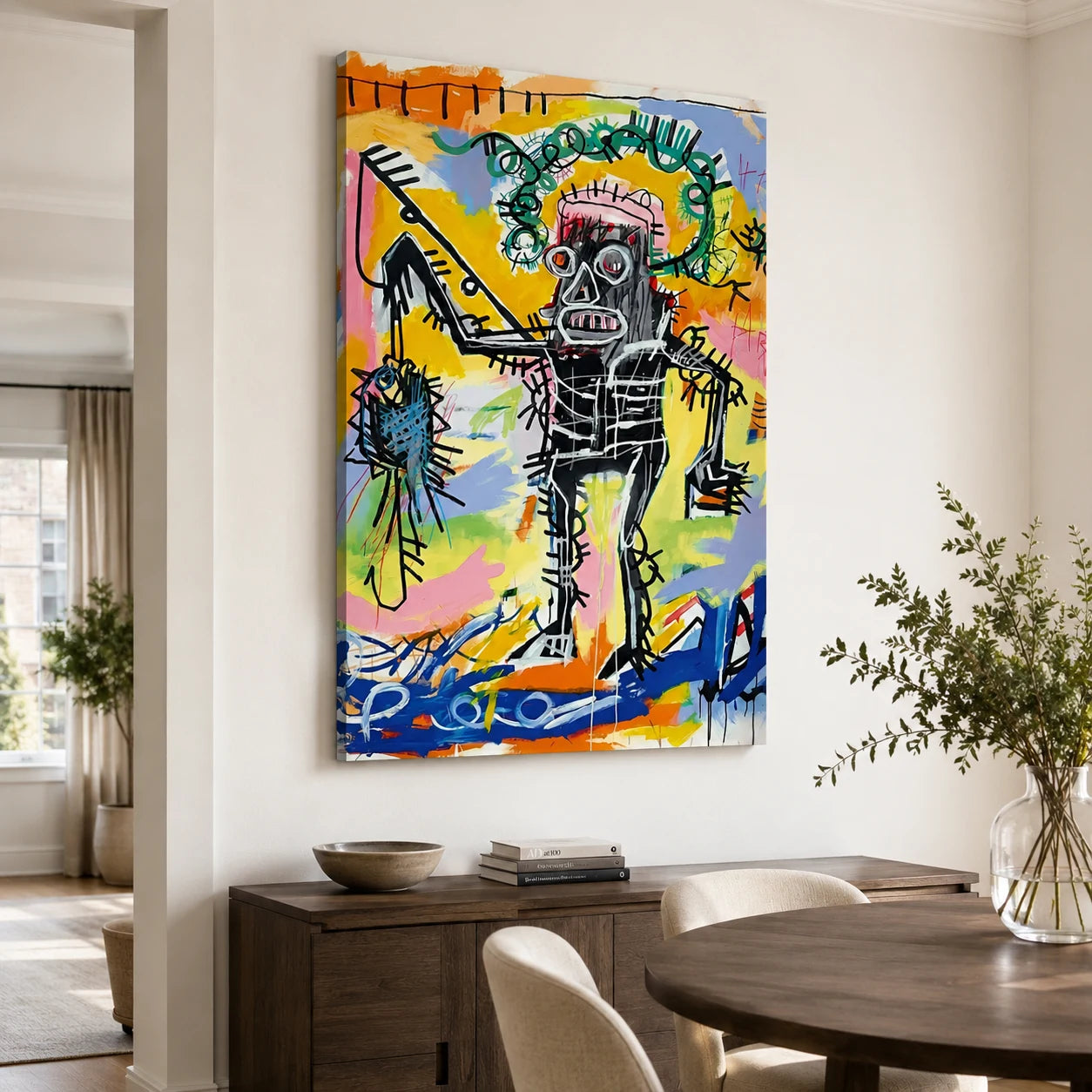 Tableau Basquiat Warrior – œuvre street art colorée au style néo-expressionniste