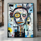 Tableau Basquiat avec grand visage graphique et fond clair
