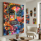 Tableau Basquiat avec masque urbain aux couleurs vives
