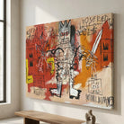 Tableau Basquiat avec personnage tribal et couronne graphique