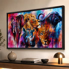 Tableau Big Five africain peinture abstraite colorée
