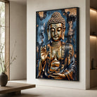 Tableau Bouddha avec cadre flottant noir sur mur blanc