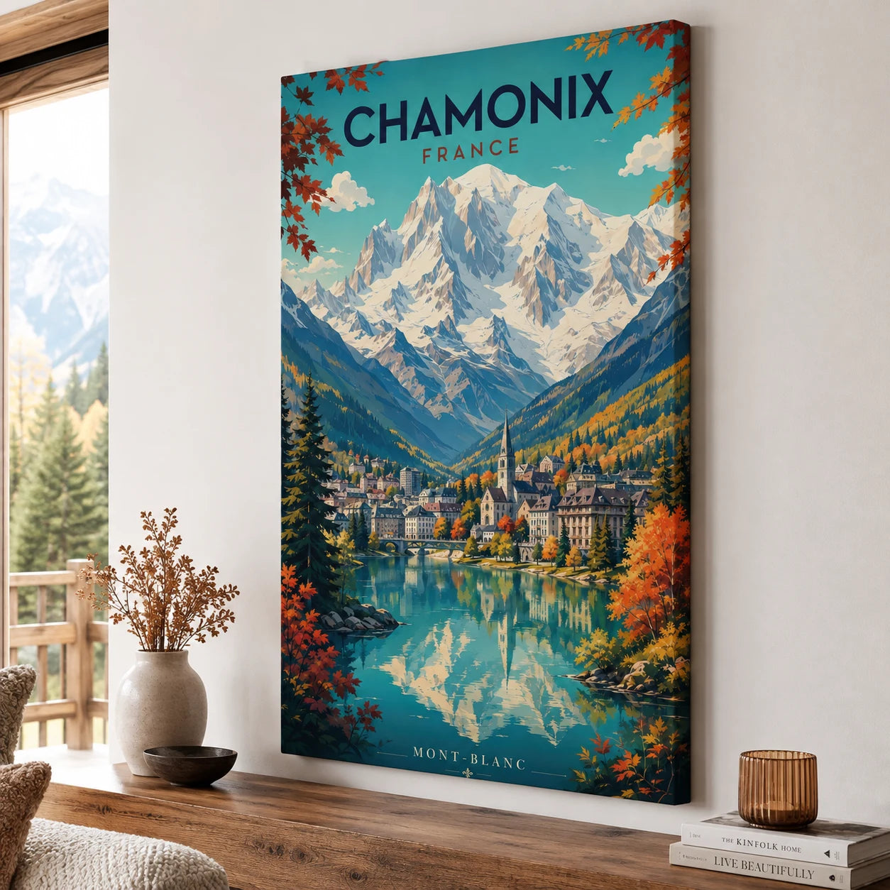 Tableau Chamonix vintage avec paysage du Mont Blanc