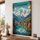 Tableau Chamonix vintage avec paysage du Mont Blanc