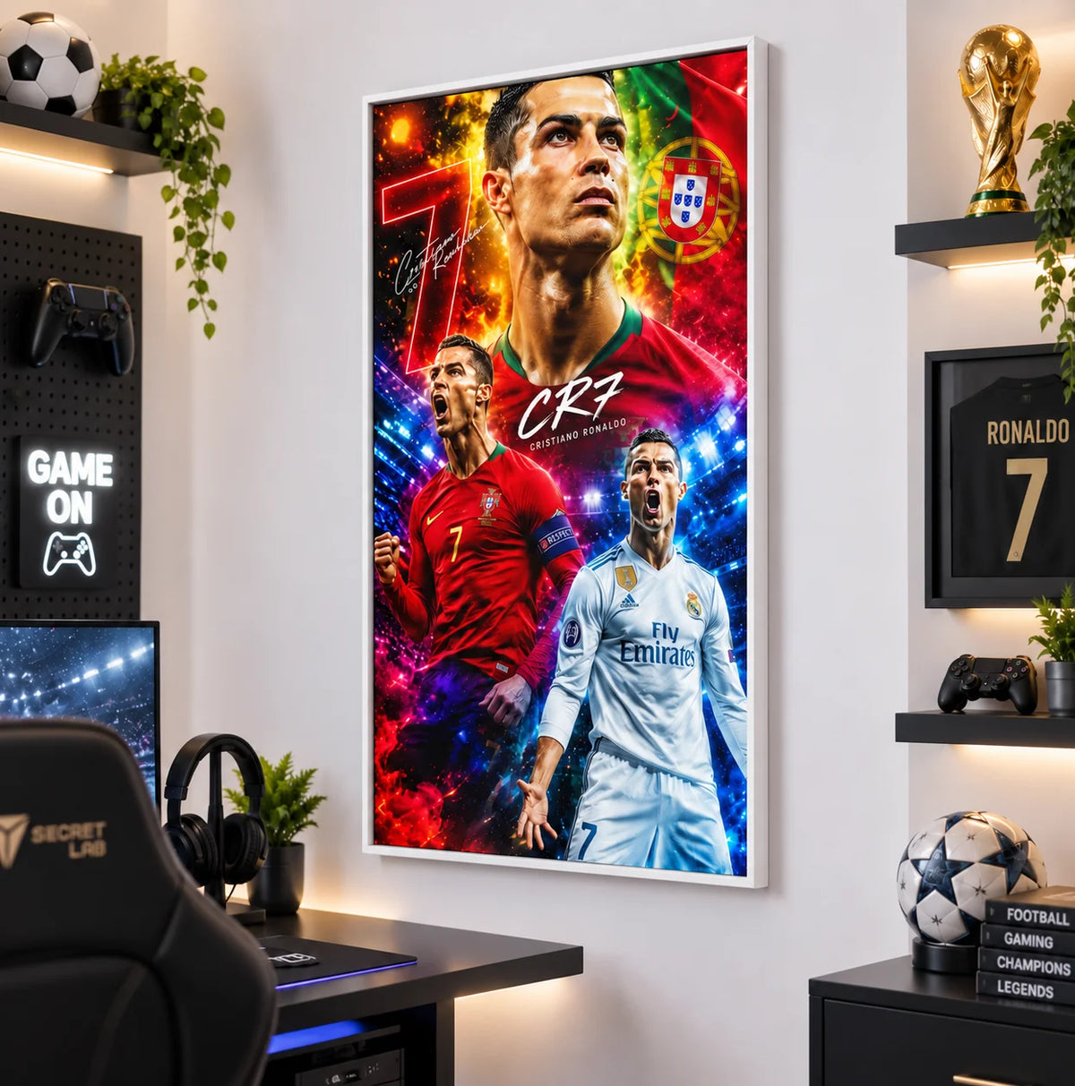 Tableau Cristiano Ronaldo CR7 Légende avec cadre flottant blanc