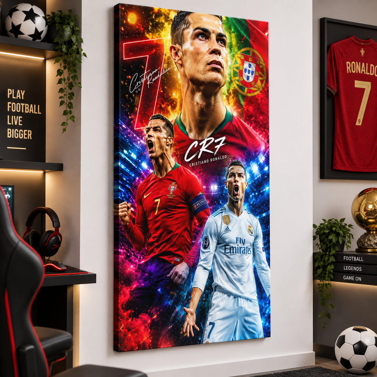 Tableau Cristiano Ronaldo CR7 Légende avec maillot Portugal et numéro 7