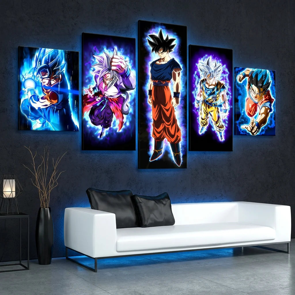 Tableau Dragon Ball 5 panneaux ambiance bleu nuit