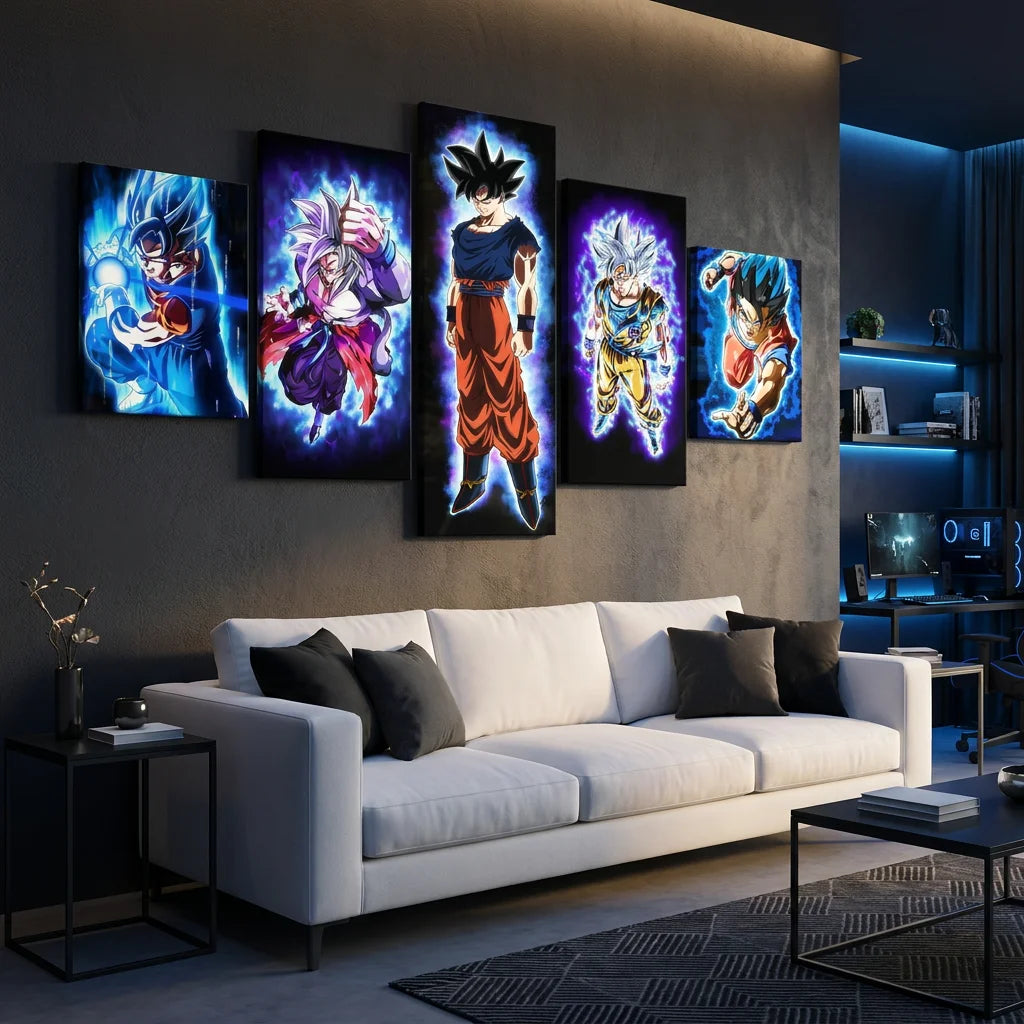 Tableau Dragon Ball Bleu Nuit en 5 panneaux