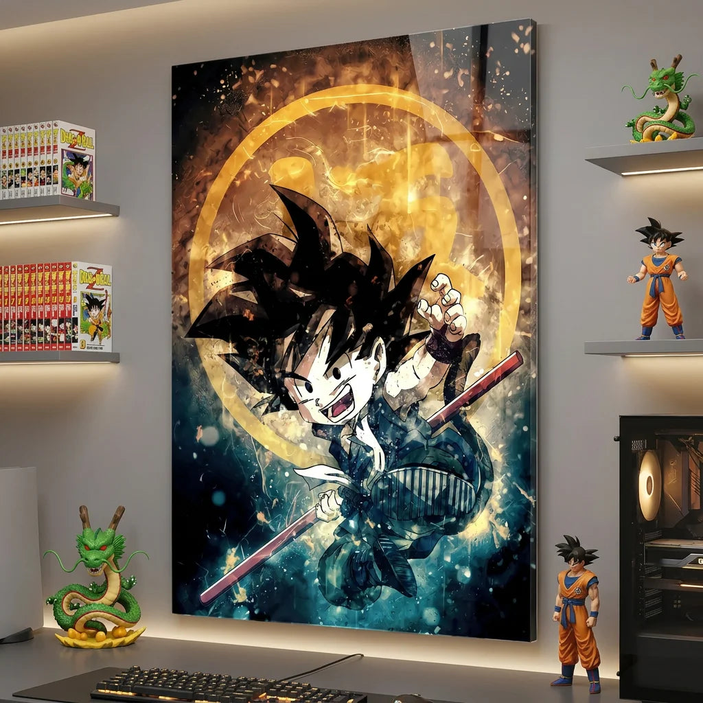Tableau Dragon Ball Sangoku L’enfant avec cercle doré lumineux