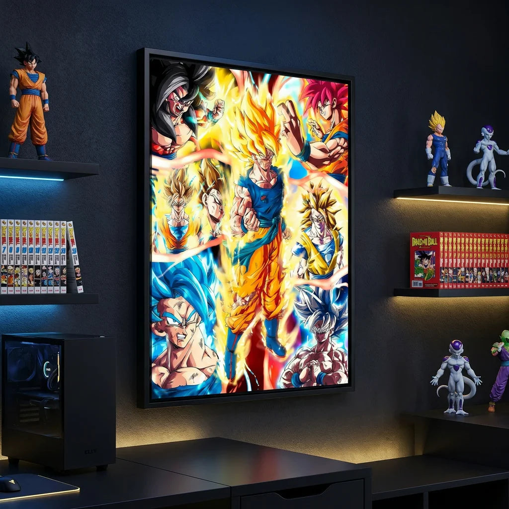 Tableau Dragon Ball Sangoku Saiyan Story avec transformations Saiyan