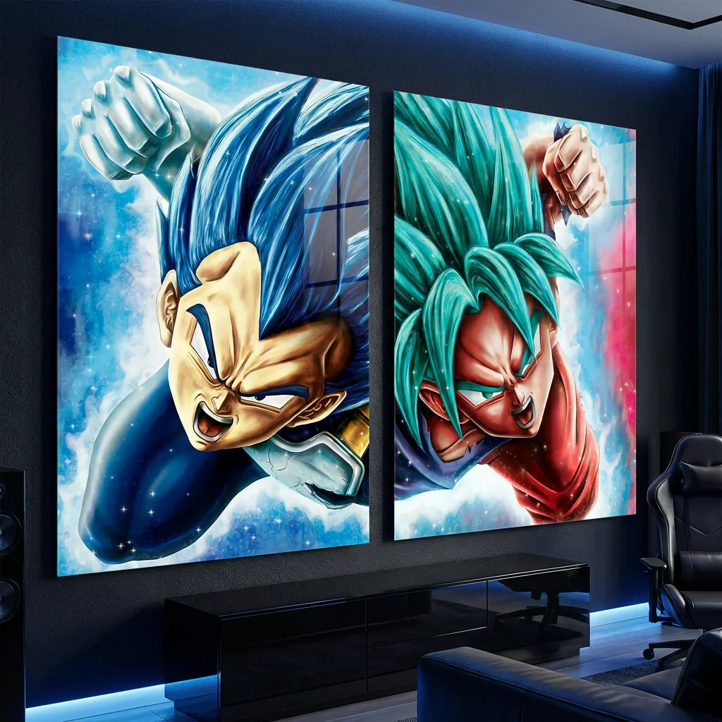 Tableau Dragon Ball Sangoku et Vegeta avec énergie bleue