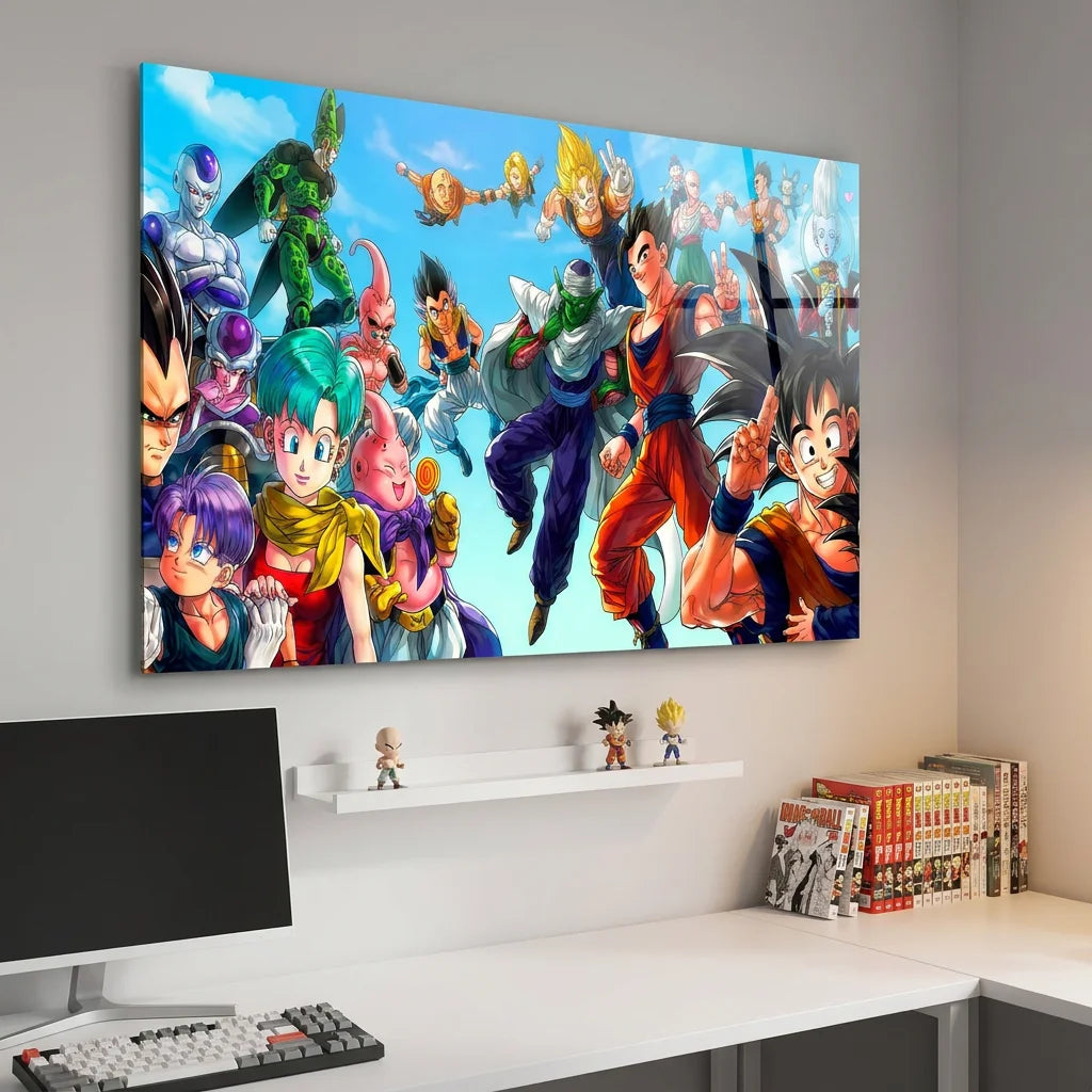Tableau Dragon Ball en Famille style manga coloré