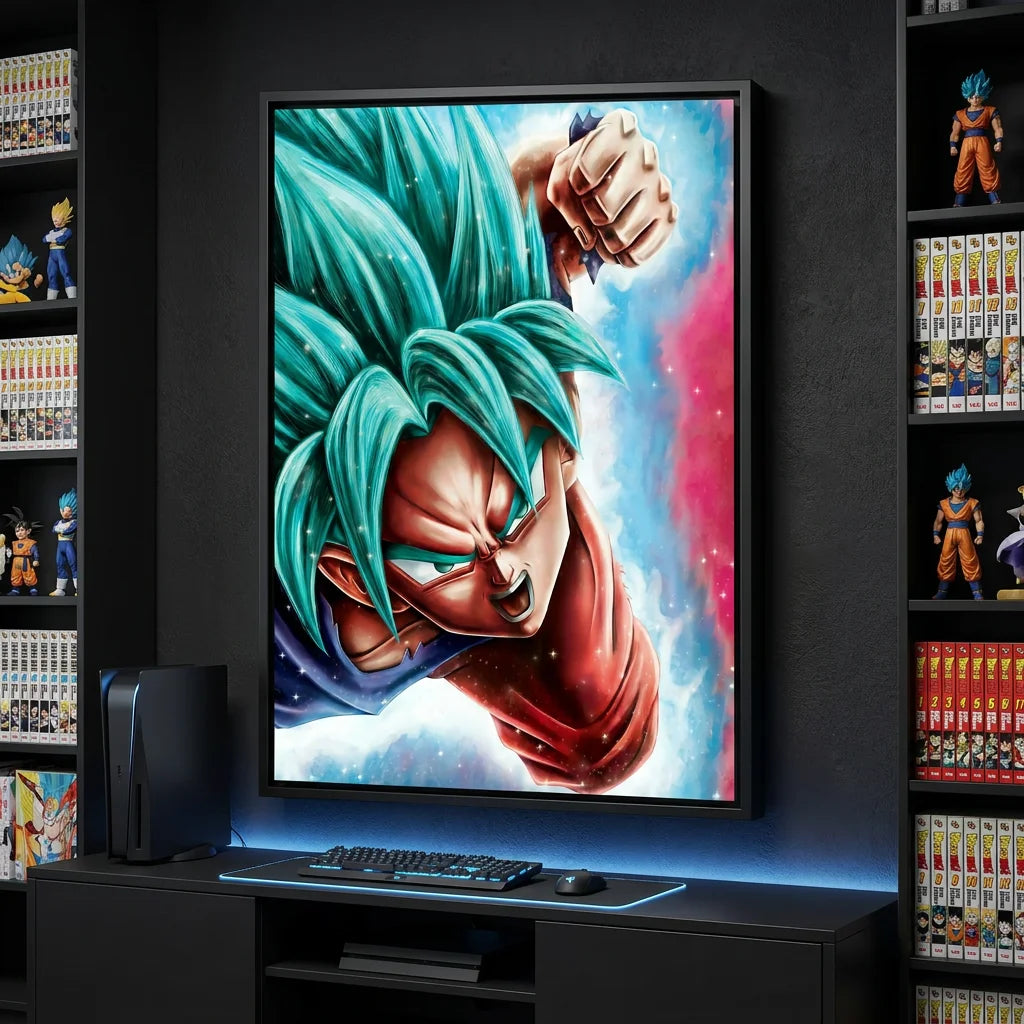 Tableau Dragon Ball vertical avec Sangoku et Vegeta en action