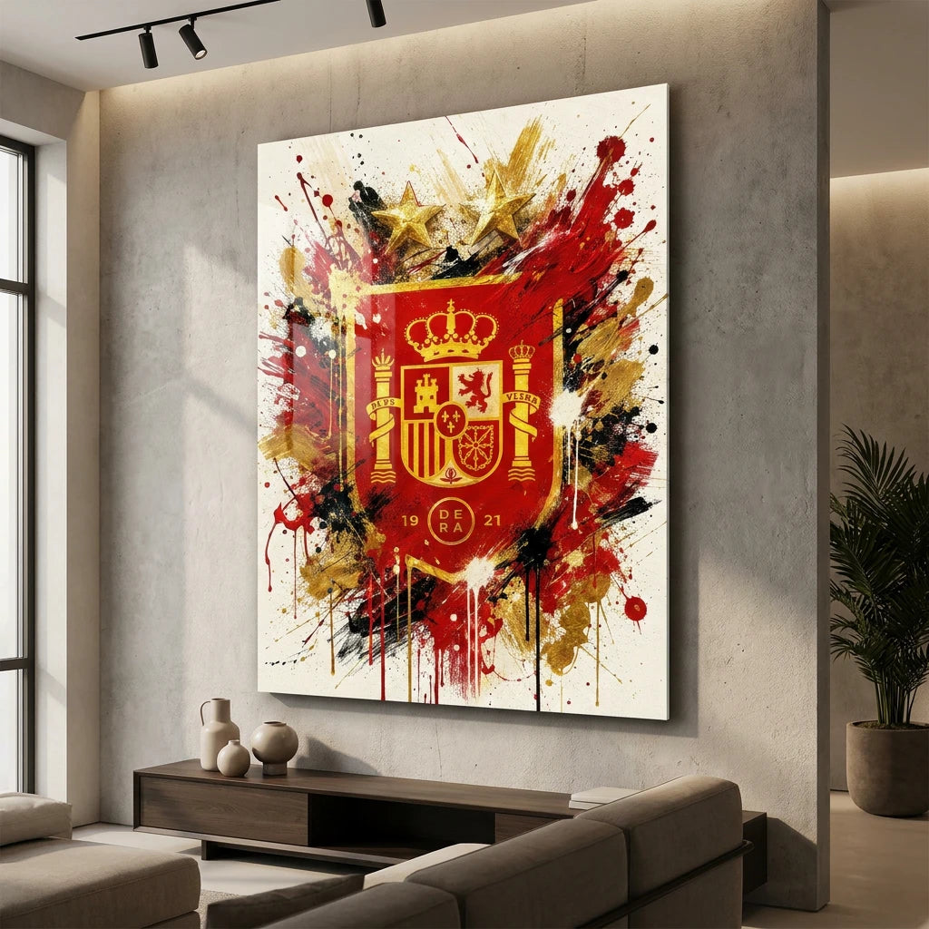 Tableau Espagne Champion Du Monde avec blason rouge et or