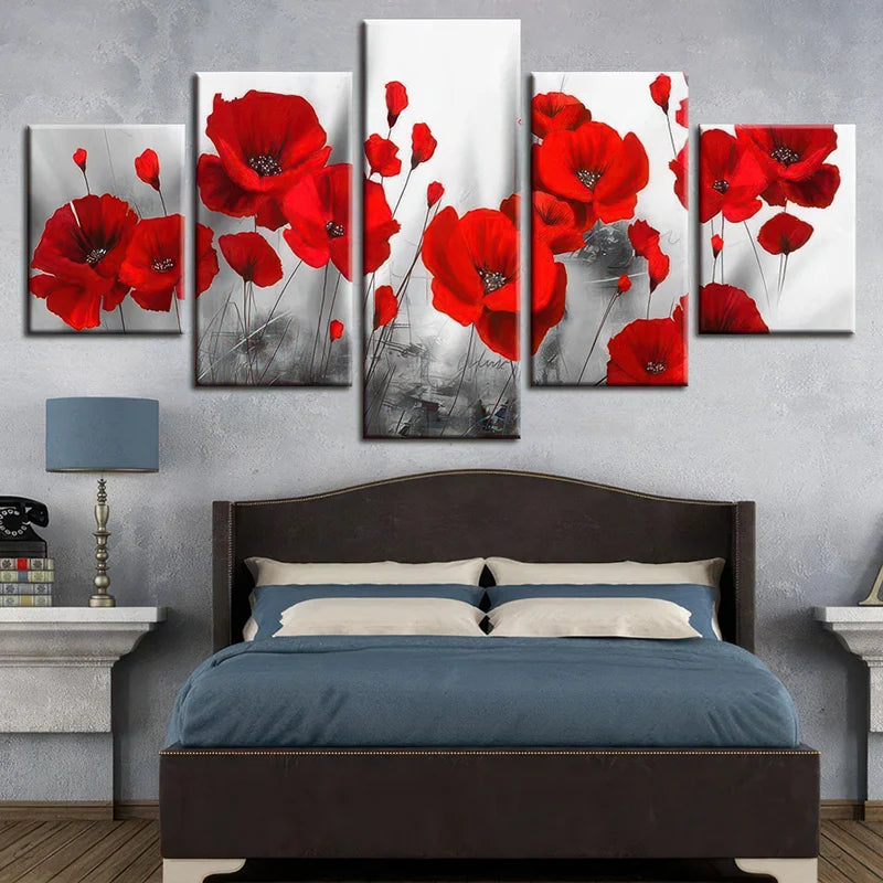 Tableau Fleur Les Coquelicots 5 panneaux