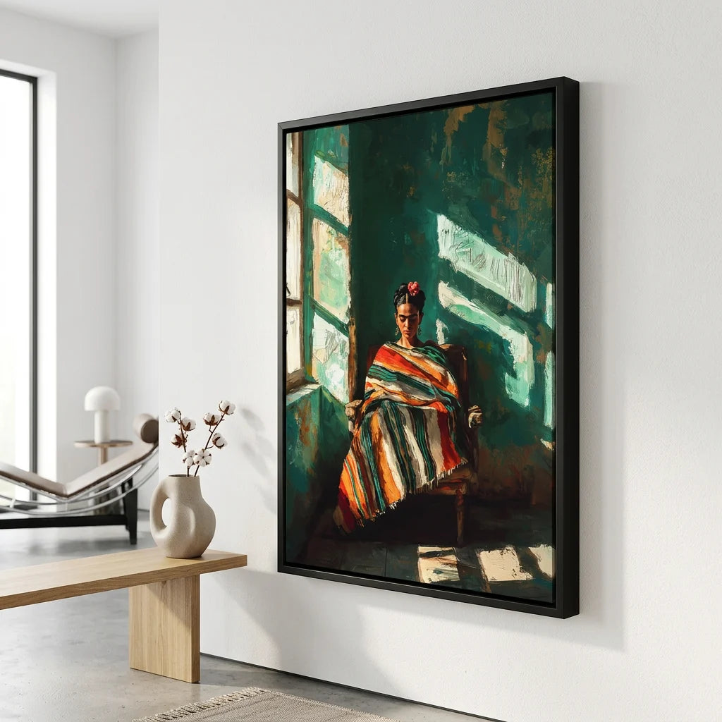 Tableau Frida Kahlo bohème moderne avec lumière naturelle chaleureuse