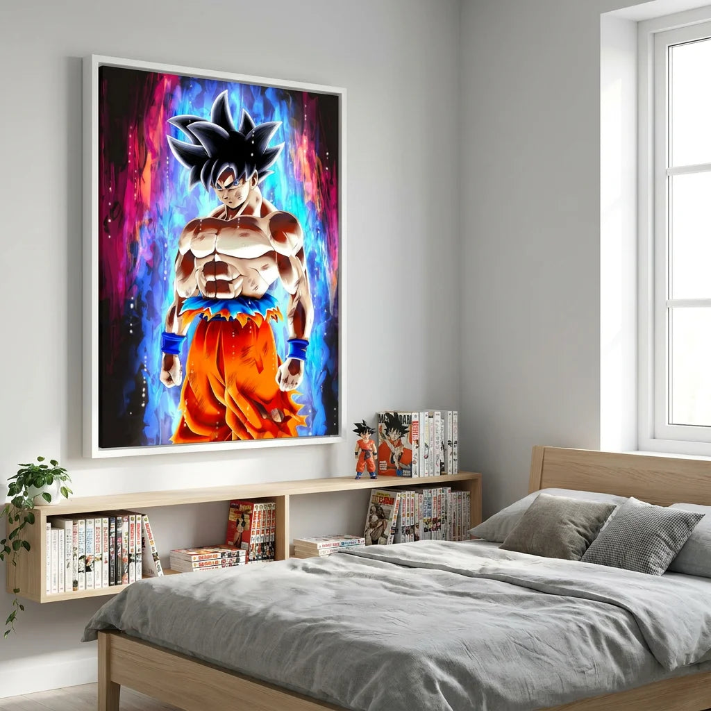 Tableau Goku vertical style peinture manga dynamique