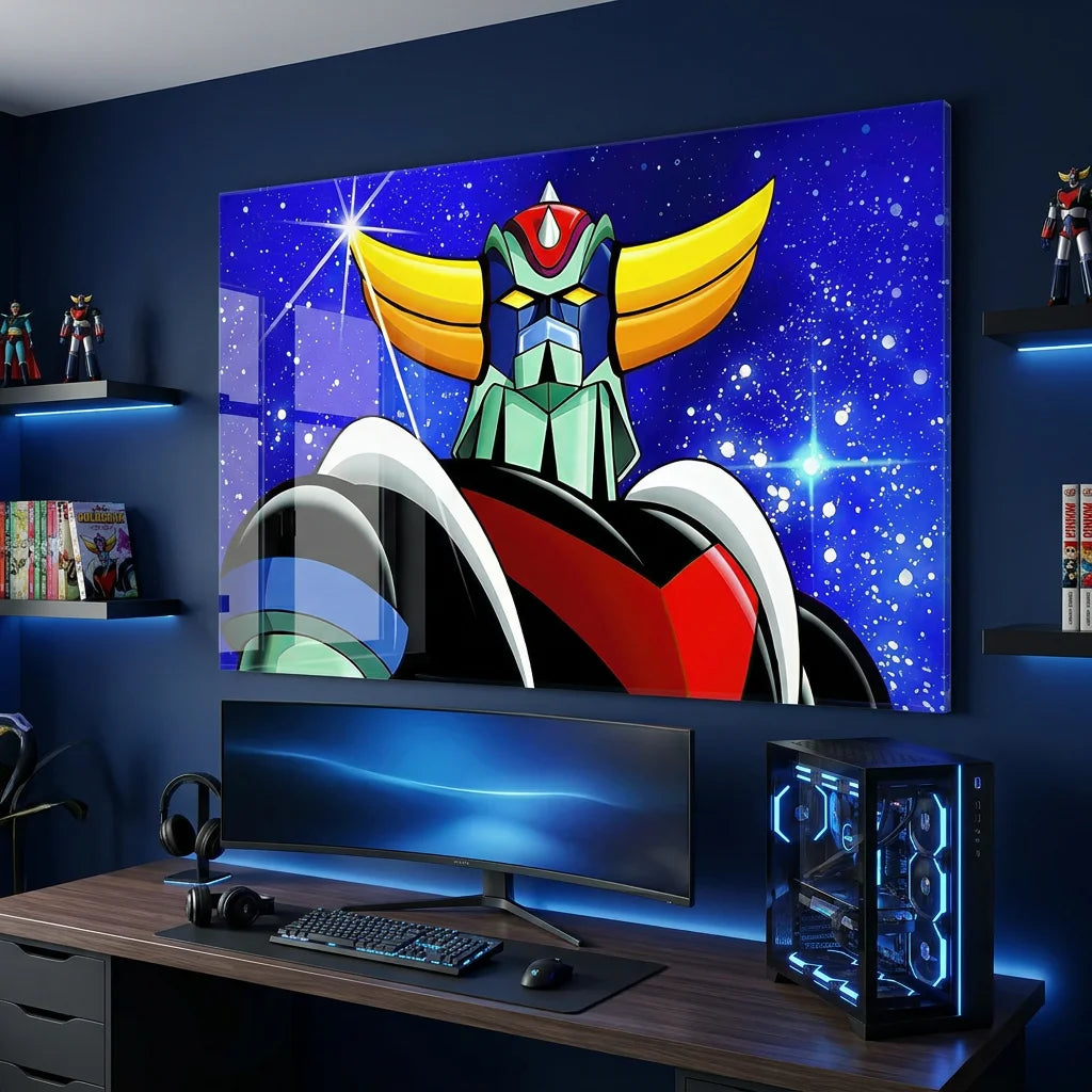 Tableau Goldorak Original avec robot culte sur fond étoilé