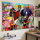 Tableau Goldorak avec personnages rétro et ambiance dessin animé