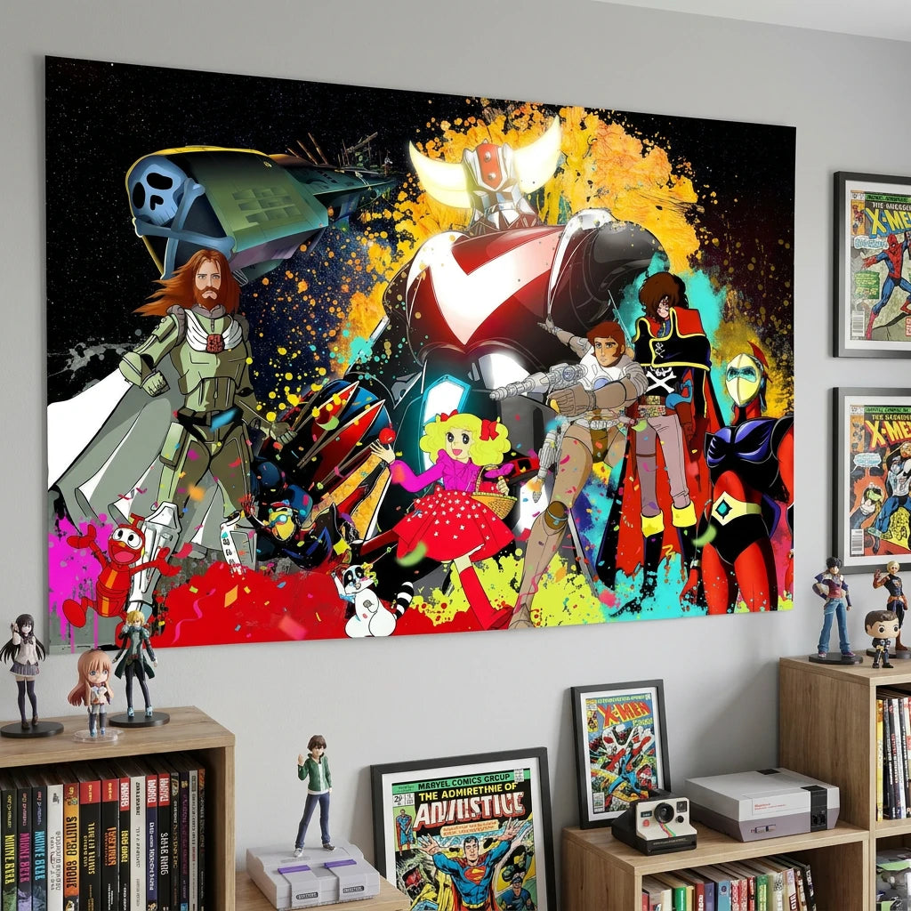 Tableau Goldorak coloré avec héros d’anime rétro
