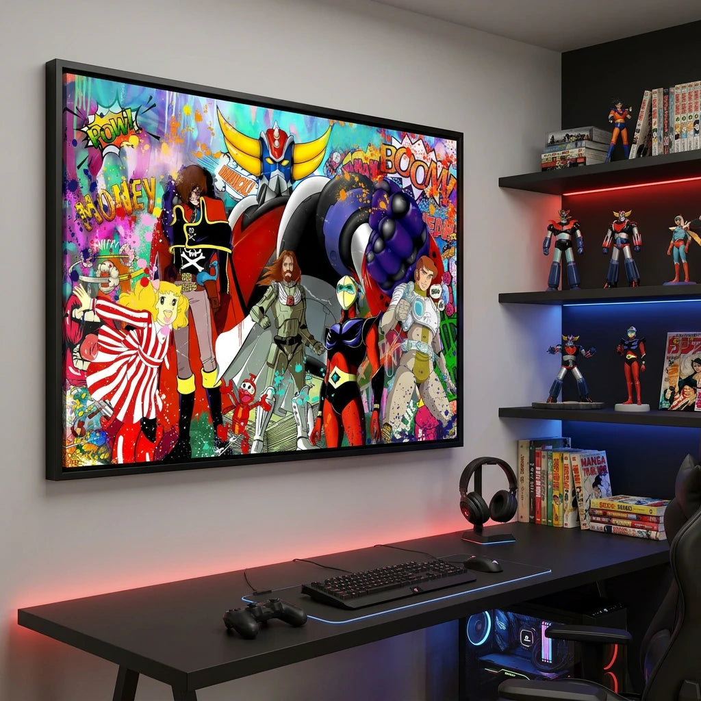 Tableau Goldorak et les Amis style pop culture coloré