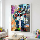 Tableau Goldorak pop art avec fond coloré et motifs fashion