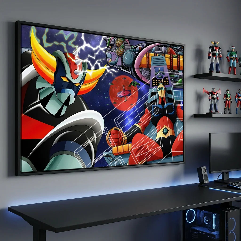 Tableau Goldorak style manga science-fiction dans l’espace