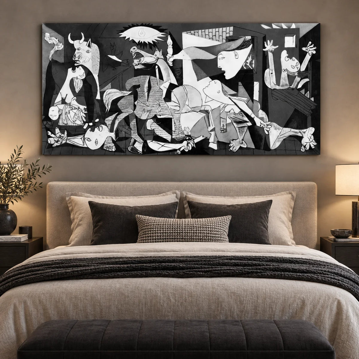Tableau Guernica style cubiste noir blanc