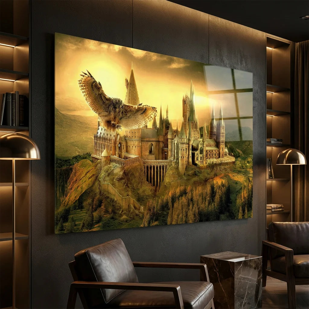 Tableau Harry Potter Poudlard avec château magique et hibou