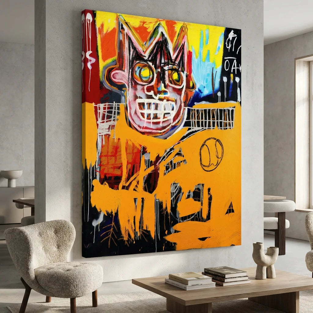 Tableau Jean Michel Basquiat avec visage graphique coloré