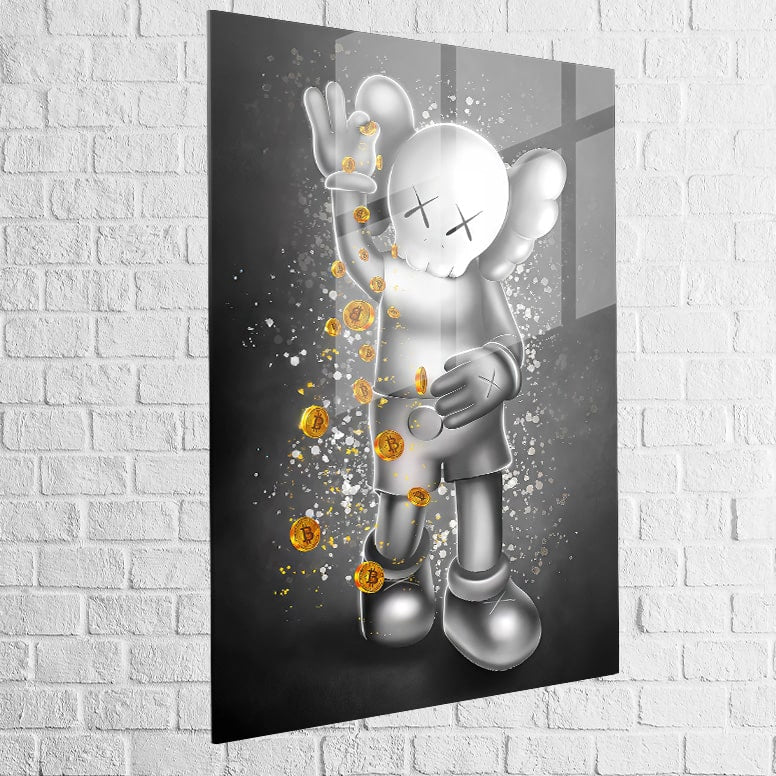 Tableau Kaws – Bitcoin Shower en plexiglas, brillance contemporaine