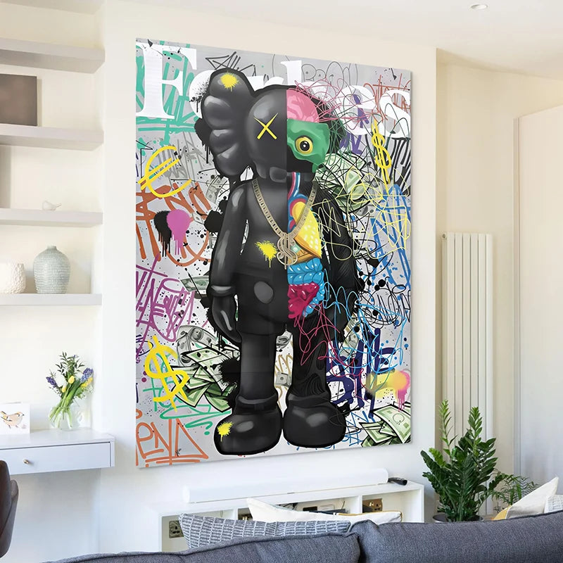 Tableau Kaws – Pop Culture Graffiti, toy disséqué sur fond de tags