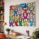 Tableau Keith Haring personnages acrobates multicolores