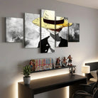 Tableau Luffy One Piece en 5 panneaux avec chapeau de paille