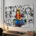 Tableau Luffy One Piece sur fond mosaïque manga