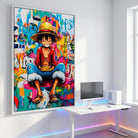 Tableau Luffy assis ambiance graffiti contemporaine
