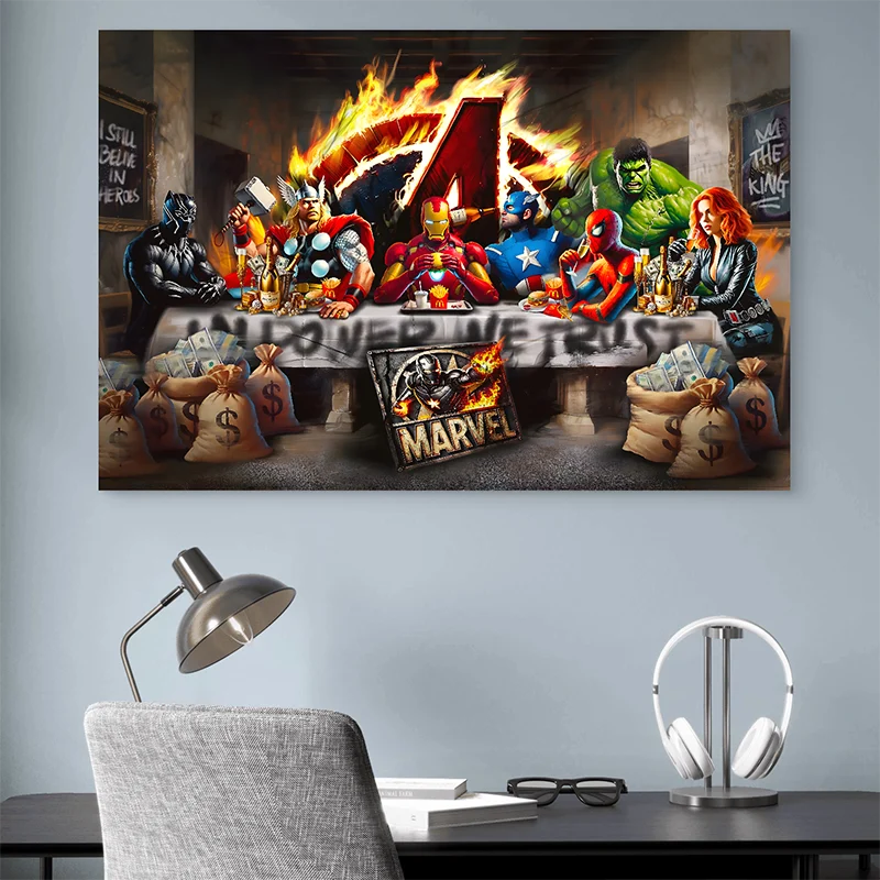 Tableau Marvel Urban Legend avec Avengers en festin satirique

