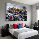 Tableau Marvel avec super héros assis sur poutre