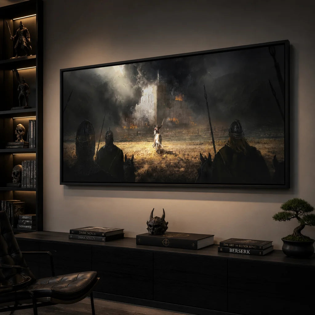 Tableau Minas Tirith style cinéma fantasy sombre