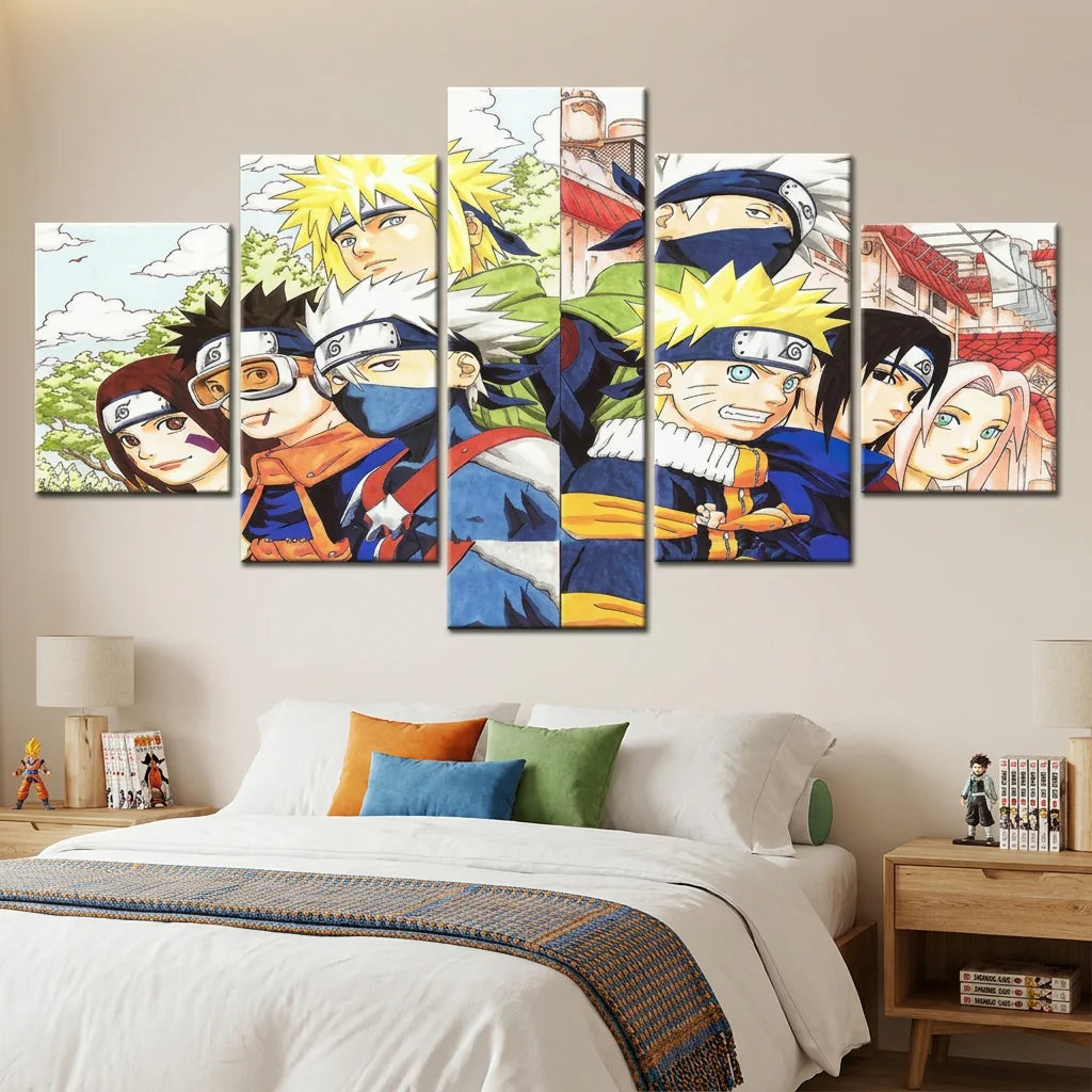 Tableau Naruto 5 Parties Génération Ninja décoration manga