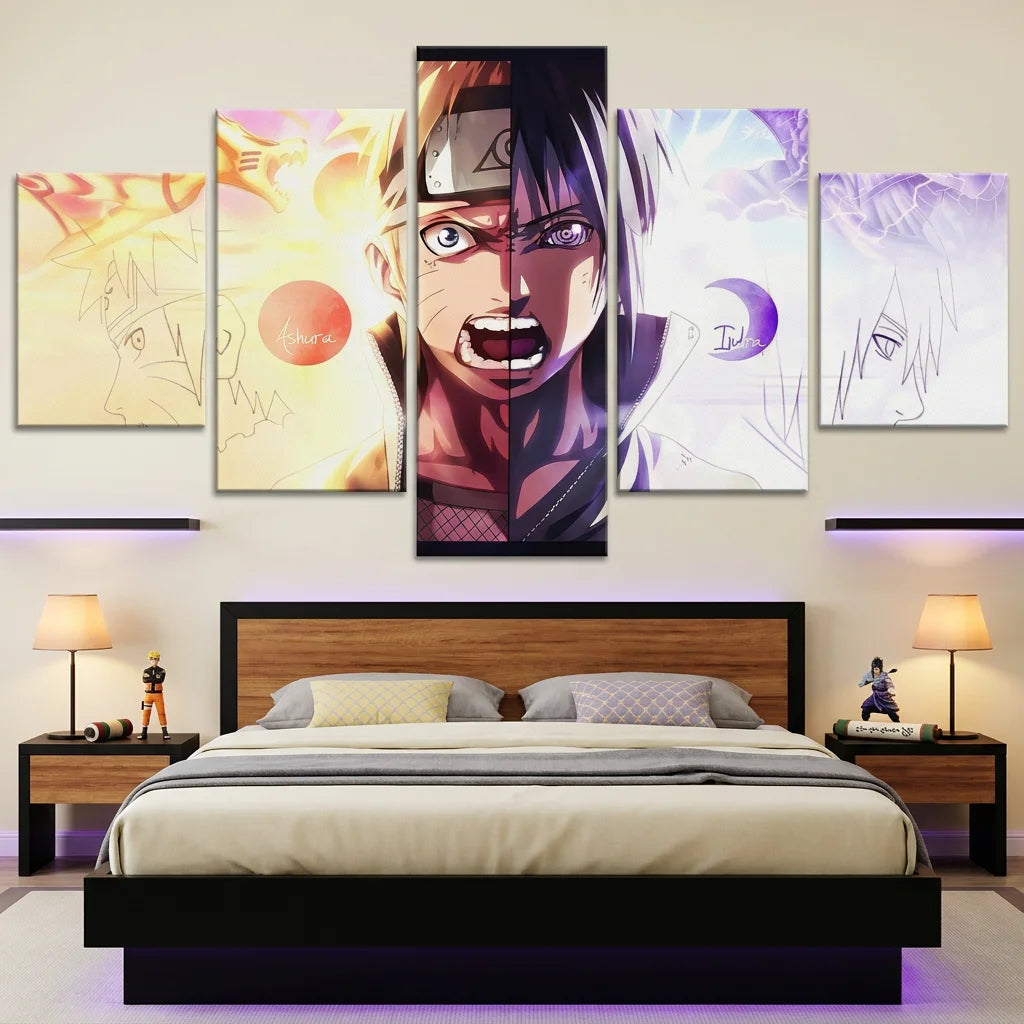 Tableau Naruto 5 Parties Itachi Lumière et Ombre décoration manga