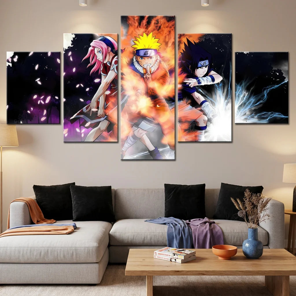 Tableau Naruto 5 parties ambiance manga japonaise