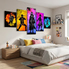 Tableau Naruto 5 parties avec silhouettes de shinobi