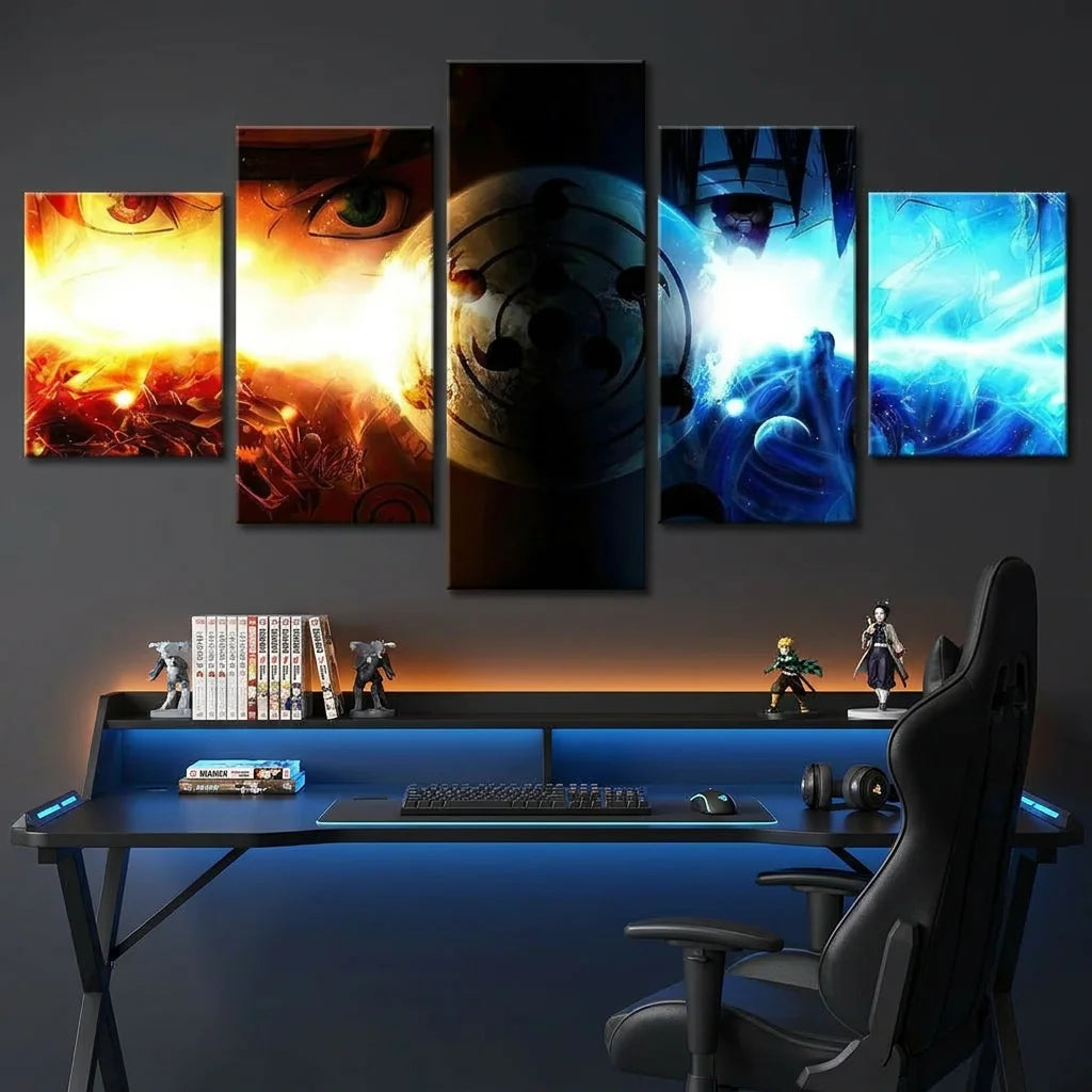 Tableau Naruto 5 parties combat feu et eau