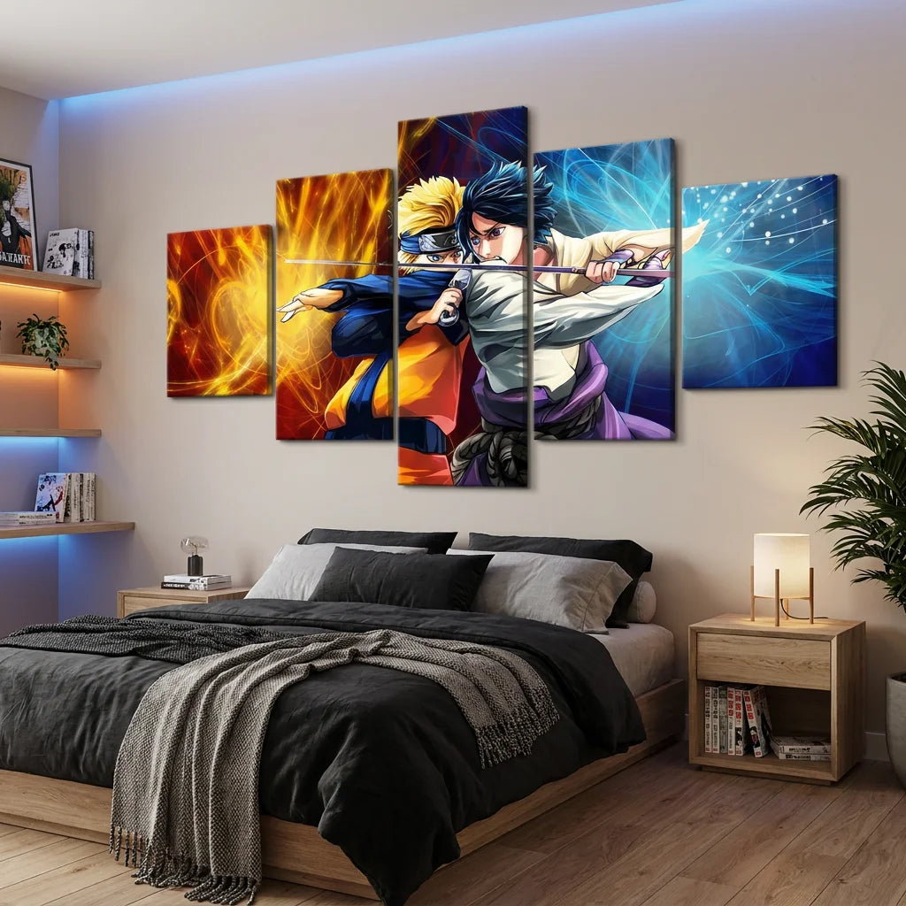 Tableau Naruto 5 parties pour chambre geek