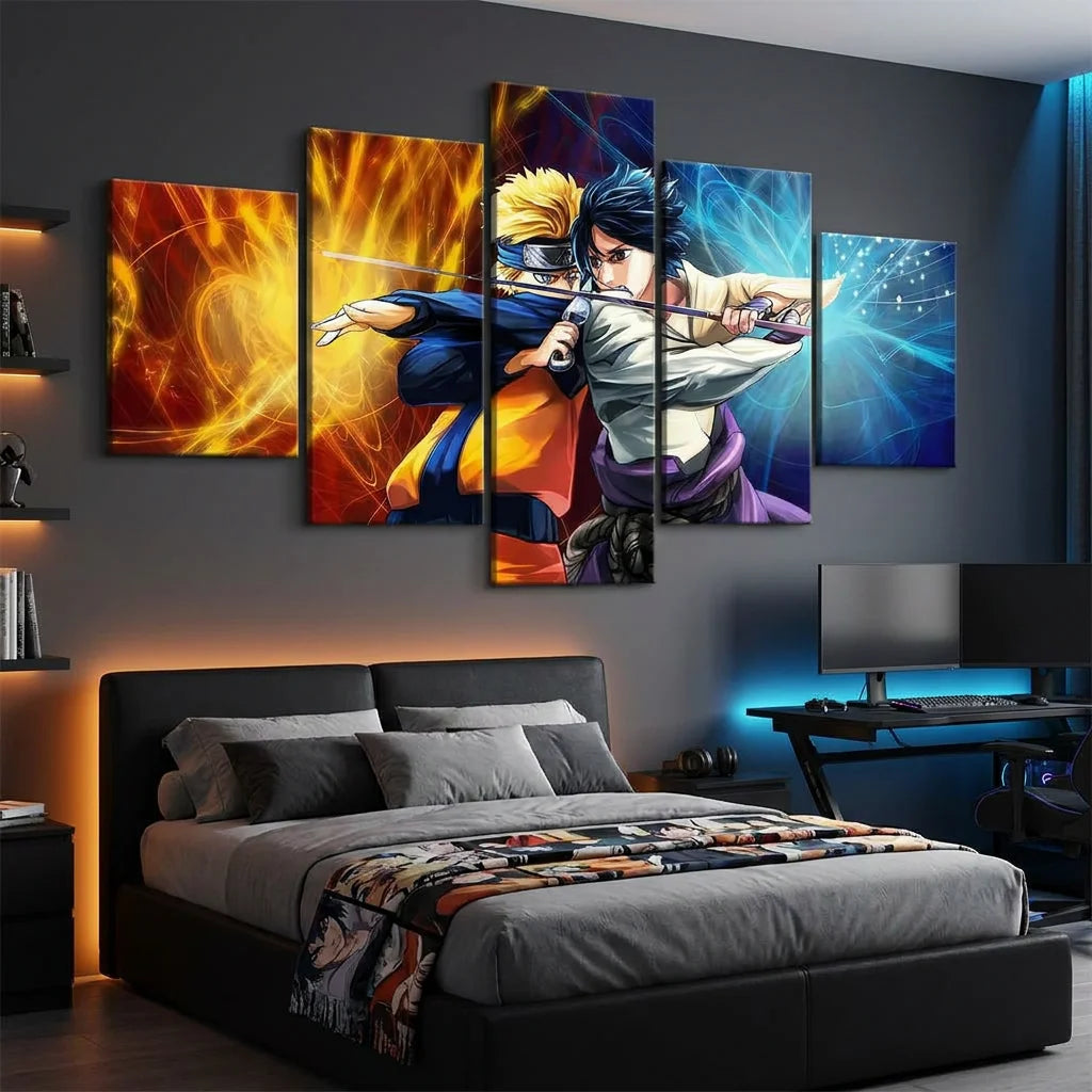 Tableau Naruto Confrontation Éternelle en 5 panneaux