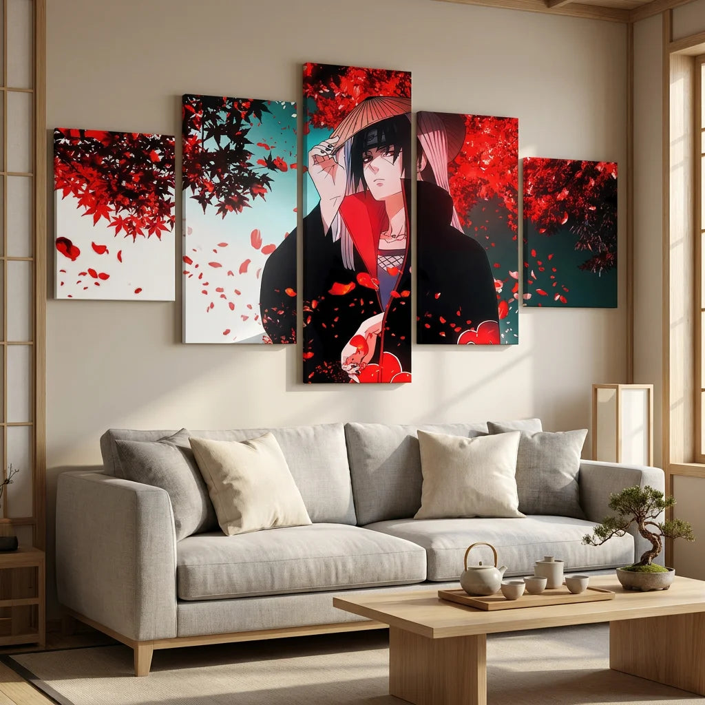 Tableau Naruto Itachi en 5 panneaux décoration manga