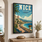 Tableau Nice Côte d’Azur avec cadre flottant noir – affiche rétro Riviera française