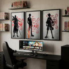 Tableau ONE PIECE Luffy Zoro Sanjî style manga noir blanc rouge