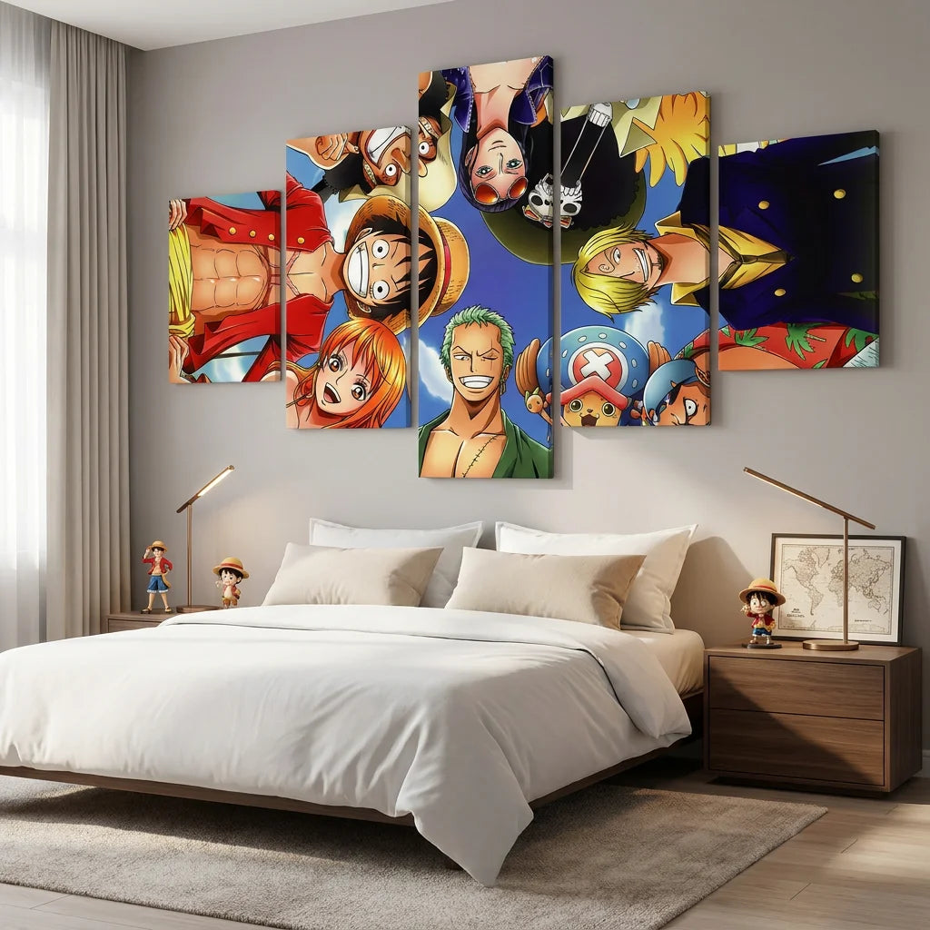 Tableau One Piece Les Personnages en 5 panneaux